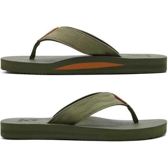 〽️Men\'s Flip Flop Sandal Green Leather Slip On Arch Support Comfort Shoes